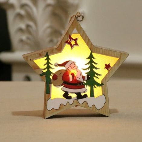 Étoile lumineuse de Noël en bois, Père Noël, bonhomme de neige, cerf, décoration lumineuse à suspendre au sapin de Noël (1/3)