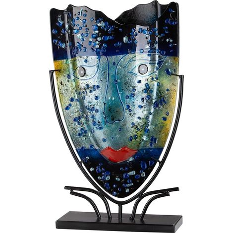 Vase de Sol en Verre - Ovale - Bleu - Hauteur : 49 cm - Largeur : 30 cm - Non étanche - Peint à la Main (1/4)