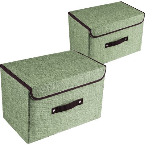 Set aus zwei großen Aufbewahrungsboxen mit Deckel und Griffen, faltbare Aufbewahrungsorganisatoren für Bettwäsche mit herausnehmbaren Trennwänden, geeignet für Schlafzimmerschränke. (1/5)