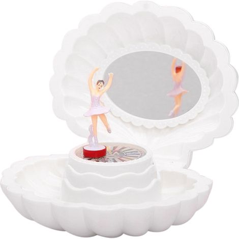 Coquillage ballerine boîte à musique avec miroir coffret bijoux rangement mélodie rétro classique cadeau anniversaire fête mariage (1/5)