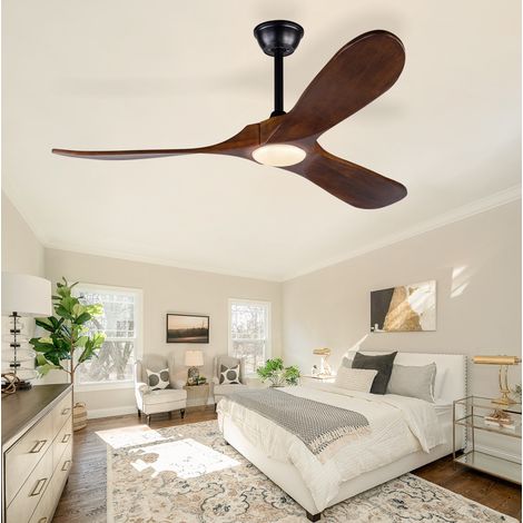 Deckenventilator 132 cm mit Licht, 3 Holzflügel, LED 3CCT, Schwarz und Nussbaum (1/5)