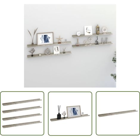 Étagère suspendue - vidaXL Étagères murales 4 pcs Gris béton 100x9x3 cm - Rangement intérieur chic