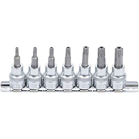 Juego de puntas de vaso entrada 10 mm (3/8") perfil en T (para Torx) con perforación T15 - T50 7 piezas (1/4)