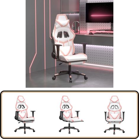 Chaise de jeu de massage avec repose-pied Blanc&Rose Similicuir - Chaise De Jeu - Chaise Gamer - Chaise Ergonomique - Chaise De Bureau - Chaise Massageage (1/5)