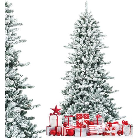 Costway – Sapin de Noël artificiel flocons de neige 210 cm – 1108 pointes – Support métallique pliable – Pommes de pin décoratives – Inodore et ignifugé (1/5)