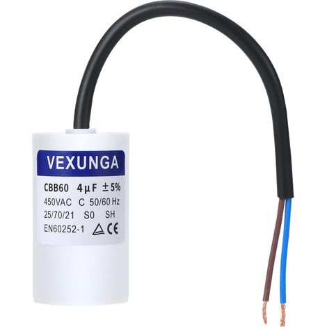 CBB60 AC Condensateur 4uF 450V Condensateurs de Démarrage Moteur Volet Roulant 4MFD 450VAC SH 35x68MM 50/60Hz Avec Fil pour Pompe Piscine (1/5)