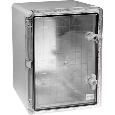 Coffret mural haute-résistance boîtier 400 x 300 x 170 - Porte transparente / Serrure clé / Plaque montage / IP65 / ABS (1/5)