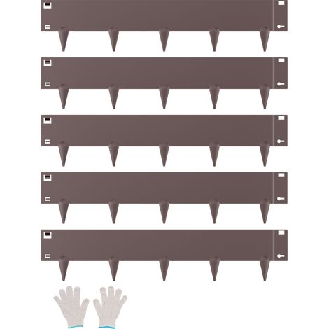 VEVOR Borde de Acero Galvanizado para Paisajismo, 990 x 207 x 1,5 mm, 5 Piezas de Borde de Metal Resistente a la Oxidación con Dientes Afilados, Divisor de Camino para Parterres de Flores, Marrón
