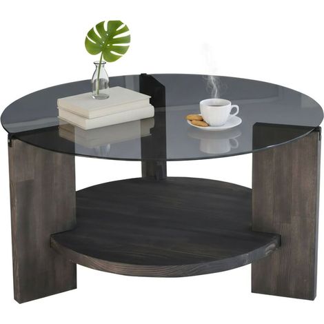Dmora - Wohnzimmertisch Dcaporal, Niedriger Wohnzimmertisch, Kaffeeregal, Couchtisch für Sofa, 75x75h40 cm, Anthrazit und Braun