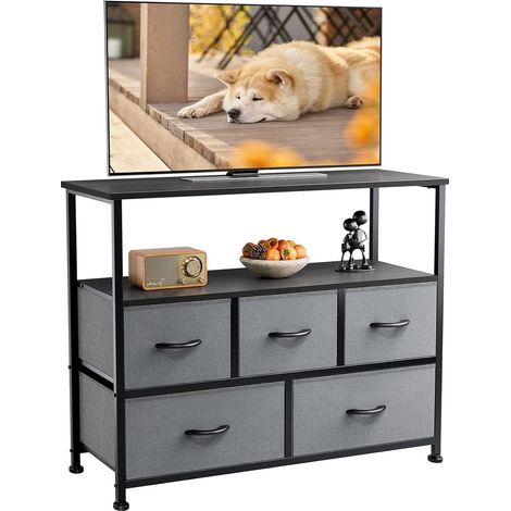 Sweetcrispy Kommode mit Schubladen - kommoden & Sideboards für Schlafzimmer Geeignet, Komodenschrank mit 5 Schubladen, TV-Schrank mit Stabilem Stahlrahmen, Ideal für Schlafzimmer, Wohnzimmer (1/5)