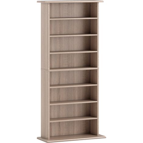 Meuble de rangement pour CD et DVD à 8 compartiments et 6 étagères réglables, capacité maximale de 360 CD / 185 DVD et Blu-ray, finition naturelle (1/5)