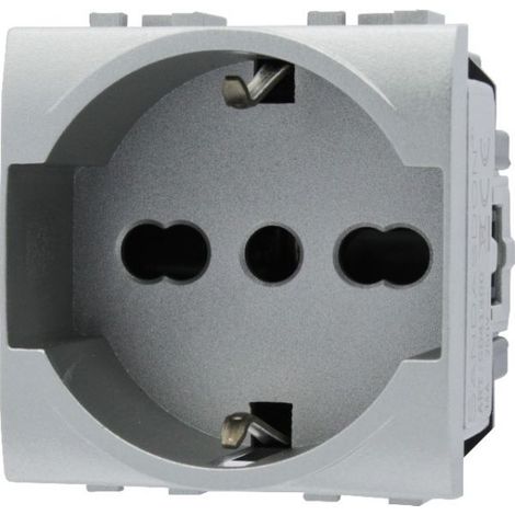 Presa Bipasso Schuko 2P+T 16A Silver Tech Grigio Compatibile Living SD41400T (1/4)