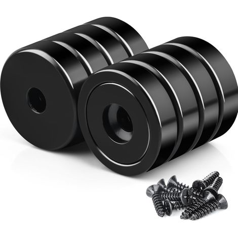 Aimants néodyme de 25 mm avec trou noir, extra puissants 25 kg, lot de 8, aimants à visser à tête hexagonale, magnétiques, cylindriques, noirs (1/5)