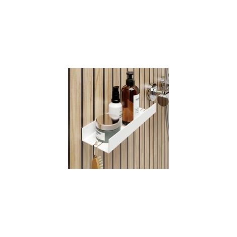 Etagère de douche à coller, tablette de douche murale avec rebord, 28 x 9,5 x 3,5 cm, Blanc mat (1/4)