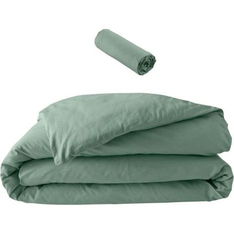Pack parure en percale 78 fils 240 x 220 cm + DH 140x190 Tilleul (1/5)