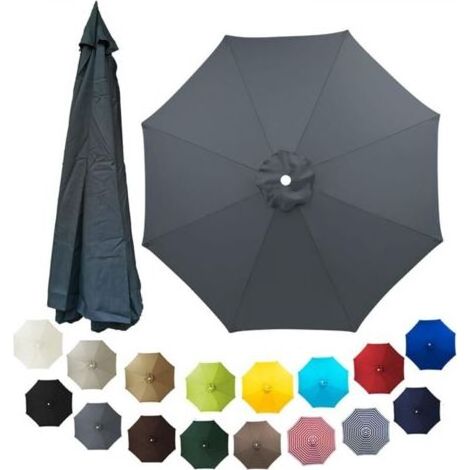 Toile de rechange pour parasol d'extérieur à 8 baleines, tissu polyester (250 cm, gris) (1/5)