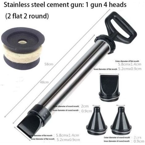 NALOOKAMIC Pistolet extrudeur Pistolet à coulis pour mortier en acier inoxydable - Seringue à mortier - Pompe à mortier à main - Seringue à mortier avec 4 buses (1/2)