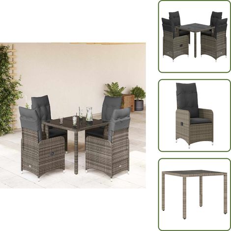 5-tlg. Garten-Bistro-Set mit Kissen Grau Poly Rattan - Bistro Set - Bistro Sets - Bistroset - Garten Bistro Set (1/5)