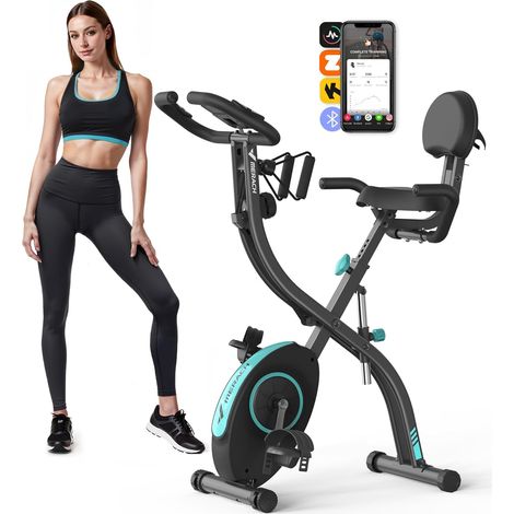 Merach – Vélo d’appartement pliable 4 en 1 – 16 niveaux de résistance magnétique – Compatible Kinomap et Zwift – Écran LCD avec capteur de fréquence cardiaque
