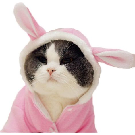 Cat Winter Hoodie Soft Fleece Cute Rabbit Suit Pet Winter Clothing (Pink,XL) 1 Piece (1/5)