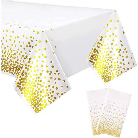 Stück Einweg-Tischdecken, rechteckige Party-Tischdecken mit weißen und goldenen Punkten für Hochzeiten, Weihnachten, Geburtstagsfeiern, Picknicks (137 x 274 cm) (1/5)