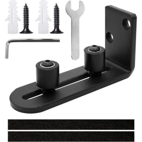 Rail de Porte Coulissante, Ajustable Guide de Plancher Noir pour Porte en Bois Coulissante Mur/Porte