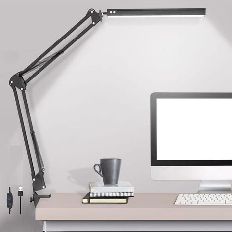 LED Desk Lamp with Clamp, Swing Arm Desk Lamp, Adjustable Desk Light Care Table Light, 3 Color Modes, 10-Year Dimmer, Eye Cargo Desk Lamps for Home Office, L study, reading, dormitories, studios (1/5)