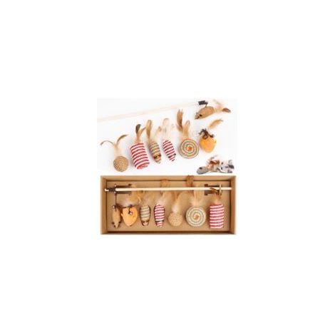 Jouet interactif pour chat, 7 pièces Jouet pour chat interactif avec balles, souris, plumes et canne à pêche en bois - Interactif pour chats de tous âges (1/5)