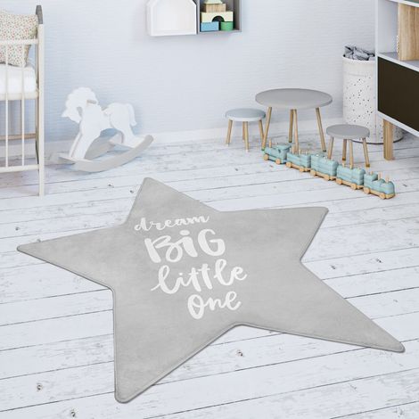 Paco Home Tappeto Bambini Cameretta Ragazzi Ragazze Stella Scritta Grigio Bianco Forma a stella da 150 cm