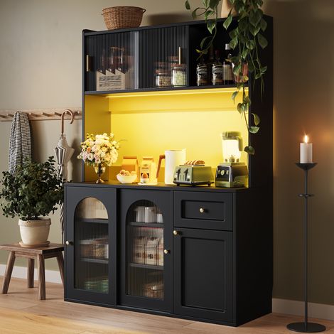 Meuble de cuisine haut 120 x 35 x 167 cm avec LED, étagères réglables, noir HAVRYA (1/5)