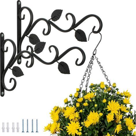 Crochet Mural Support Plante Suspendue, 2 Pièces Supports Jardin Suspendus Cintres Pot Fleur avec Vis 29.5cm Pour Lanternes, Mangeoires à Oiseaux Carillons Planteurs Crochets Décoration Extérieure (1/5)