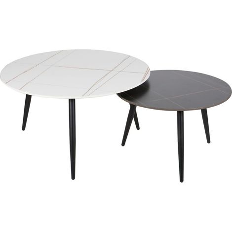 Table basse gigogne avec plateau céramique noir et blanc Edmond (1/4)