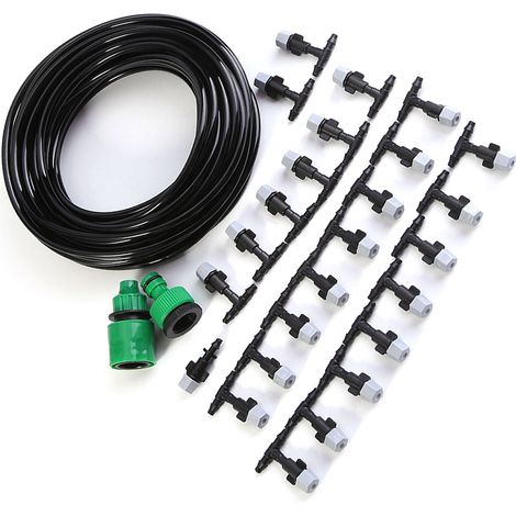 Système de brumisation d'eau pour jardin et terrasse, tuyau d'arrosage avec buse, kit de micro-irrigation de 15 m (1/2)