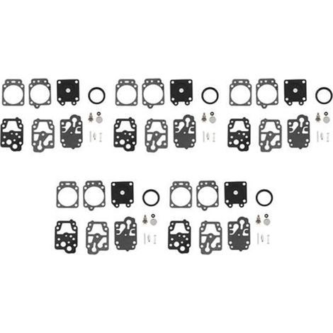 Cinco juegos de kits de agujas para reparación de carburadores, aptos para cortacéspedes de marcas como Walbro K20-WYJ, Echo, Husqvarna, Toro, Ryobi, Honda y Homelite.