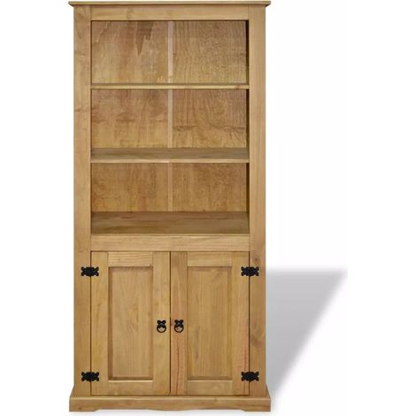 Les Tendances – Armoire de rangement 2 portes en pin massif naturel – Style mexicain – 3 étagères ouvertes – 2 étagères intérieures – Charme rustique (1/4)
