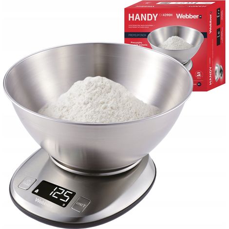 Báscula de cocina de acero inoxidable WEBBER EK4390 INOX LCD 5 kg 1 g tara del recipiente (1/3)