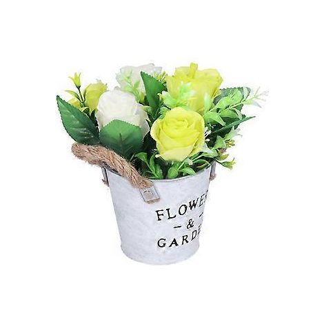 Künstliche Rosen im Topf, Blumenarrangements, Dekoblumen für Regal, Schreibtisch, Büro oder Wohnzimmer