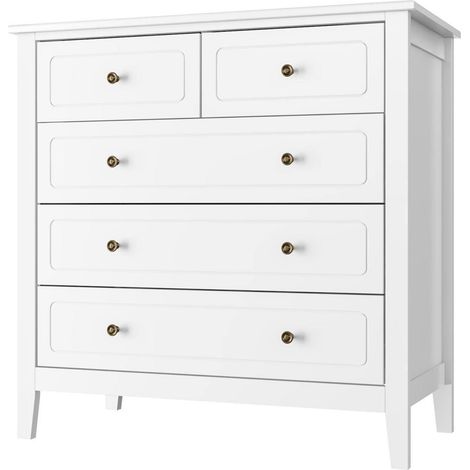 Kommode weiß mit 5 Schubladen, 80x40x80cm, für Wohnzimmer & Flur (1/5)