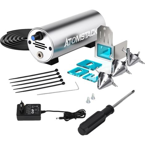 Kit d'assistance à air, Débit d'air réglable 10-30L/min, Compatible avec les graveurs laser, Niveau de bruit 60dB, Dimensions 20x15x10cm, Élimination efficace de la poussière (1/5)
