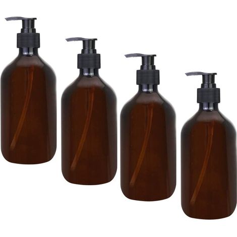 LangRay - Dispensador ámbar de 4 piezas, 500 ml, botellas dispensadoras, botellas de bomba ámbar, botella de plástico ámbar vacía para loción, gel de ducha, jabón de manos, detergente (1/5)