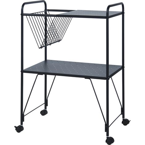 Chariot de service desserte cuisine salon meuble de rangement 73 x 50 x 33 cm acier noir (1/5)