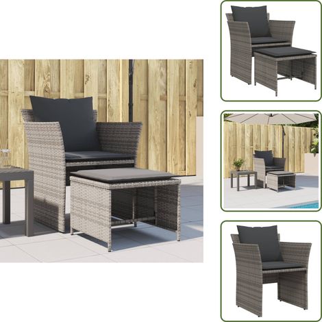 Gartenstuhl mit Fußhocker Grau Poly Rattan - Gartenstuhl - Outdoor Möbel - Esszimmergarnitur - Lounge Set - Balkonmöbel