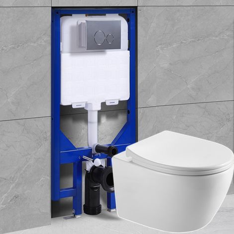 Pack WC Bati-support HOROW + WC sans bride Superspin chasse d'eau monotrou + Plaque chrome +softclose Abattant (1/5)