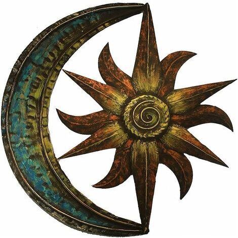 29 x 29 cm Décoration Murale Métal Soleil Lune, Décoration Murale Créative Suspendre pour Jardin, Art Mural Decor Vintage pour Salon Chambre (1/5)