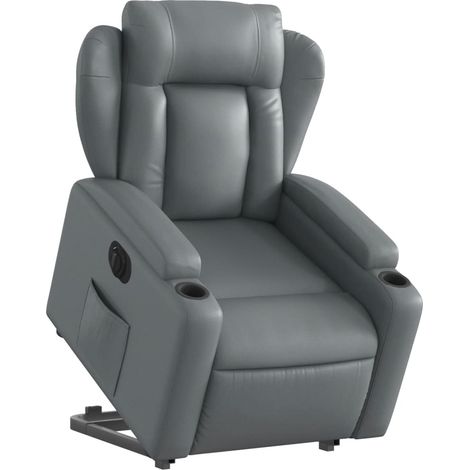 Poltrona relax TV con comodissima funzione di sollevamento elettrico in PVC grigio DEC028383