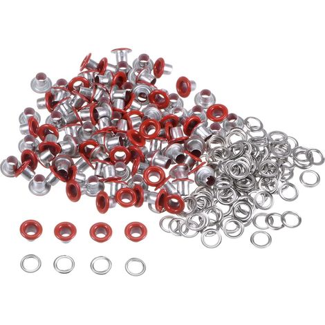 100 - Œillets en Métal - Rondelles - Fixation pour Cuir et Tissu - Résistant à la Corrosion - Usage DIY et Vêtement - Rouge - 3mm x 6mm