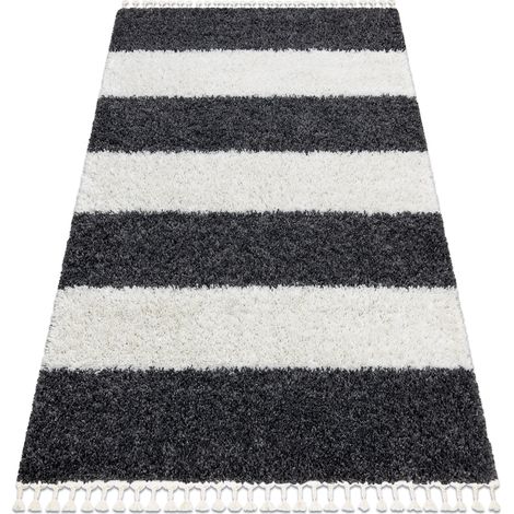 Carpet UNION 4079 Stripes grey / cream Fringe Berber Moroccan shaggy grey 140x190 cm