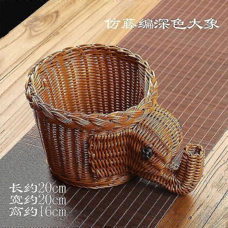 Obstkorb aus Rattan, Aufbewahrungskorb für den Haushalt, Aufbewahrungskorb mit Tiermotiven aus Rattan, multifunktionale Dekoration – Dunkler Elefant