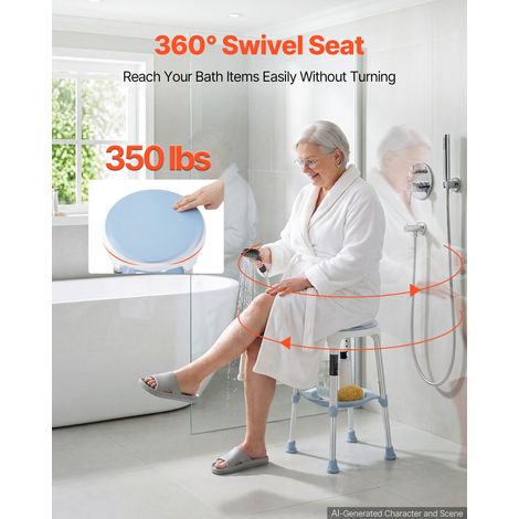 Tabouret de Douche Pivotant à 360° Siège de Bain à Hauteur Réglable, Chaise de Baignoire Antidérapant avec Plateau de Rangement pou… (1/5)