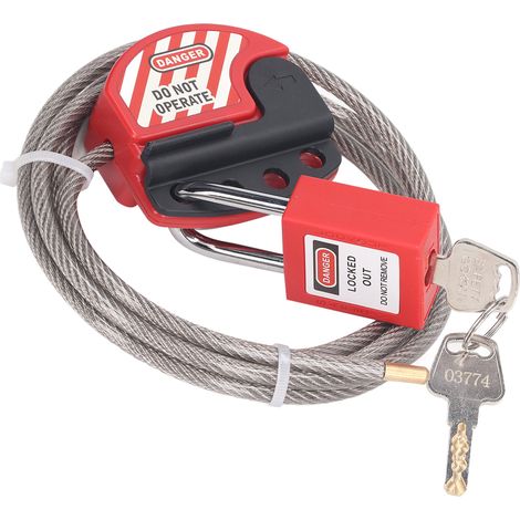 Sicherheitsschloss-Set, bestehend aus einem verstellbaren Edelstahl-Kabelschloss und einem 38-mm-Sperrschloss (Lockout/Tagout), inklusive 2 Schlüsseln (1/5)